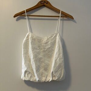 Zara White Spaghetti-Strap Bubble Hem Camisole Open on the Back - Linen Blend